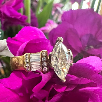 18 Karat Yellow Gold Marquis Diamond Ring