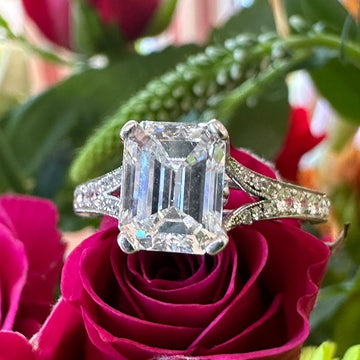 18 Karat White Gold , Emerald Cut Diamond Engagement Ring
