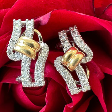 14 Karat Yellow and White Gold Diamond French Clip Earrings