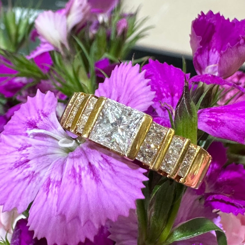 18 Karat Yellow Gold Princess Cut Diamond Ring