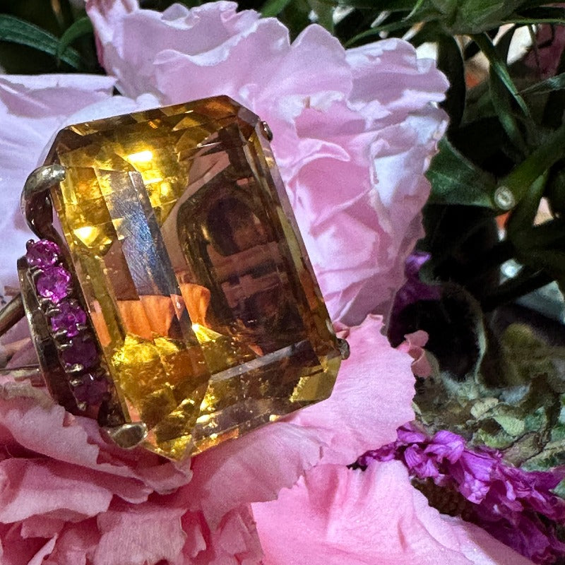 14 Karat Yellow Gold Citrine & Pink Sapphire Ring