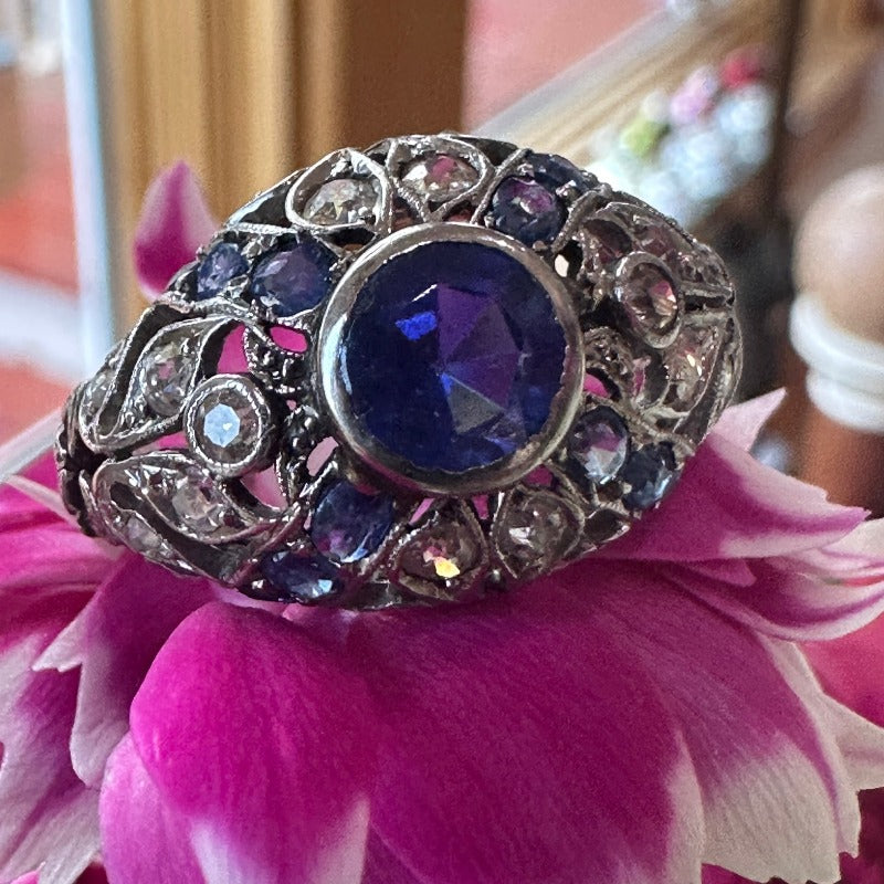 Platinum Diamond and Sapphire Cocktail Ring
