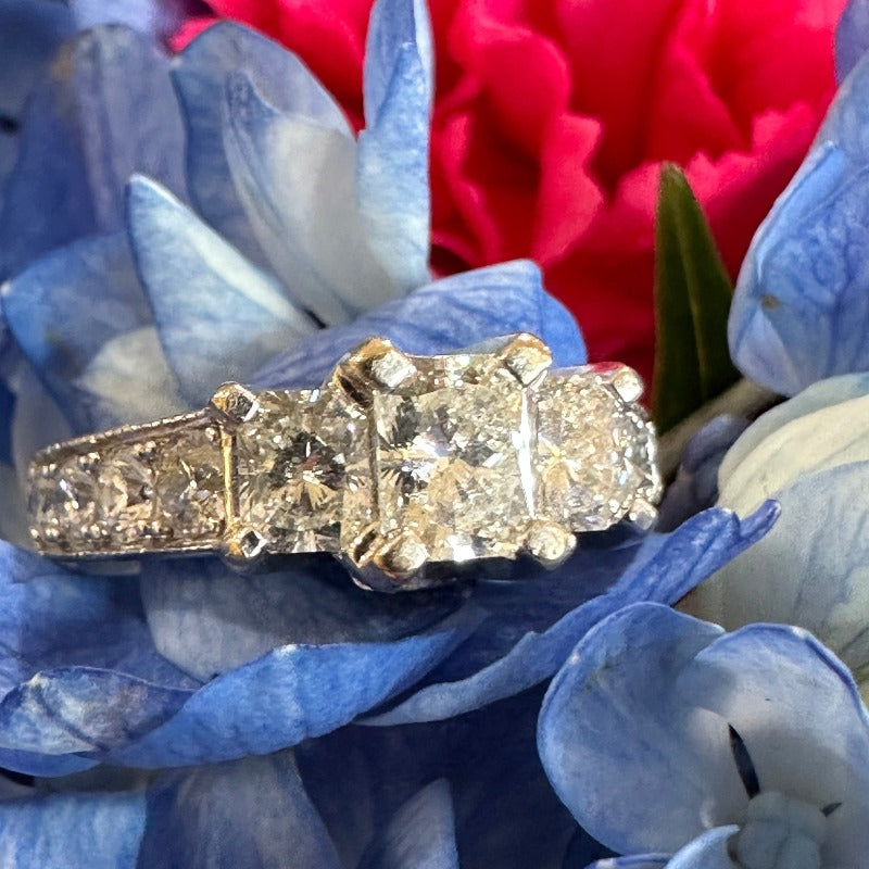 14 Karat White Gold 3 Stone Diamond Ring