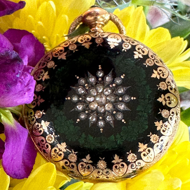 Pocket Watch Conversion Pendant with Green Enamel Inlay