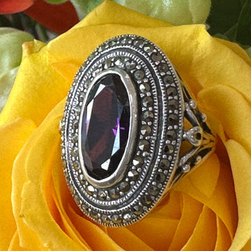 Sterling Silver, Amethyst & Marcasite Ring