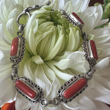 Sterling Silver & Coral Bracelet