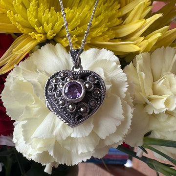 Sterling Silver Heart Locket with Amethyst