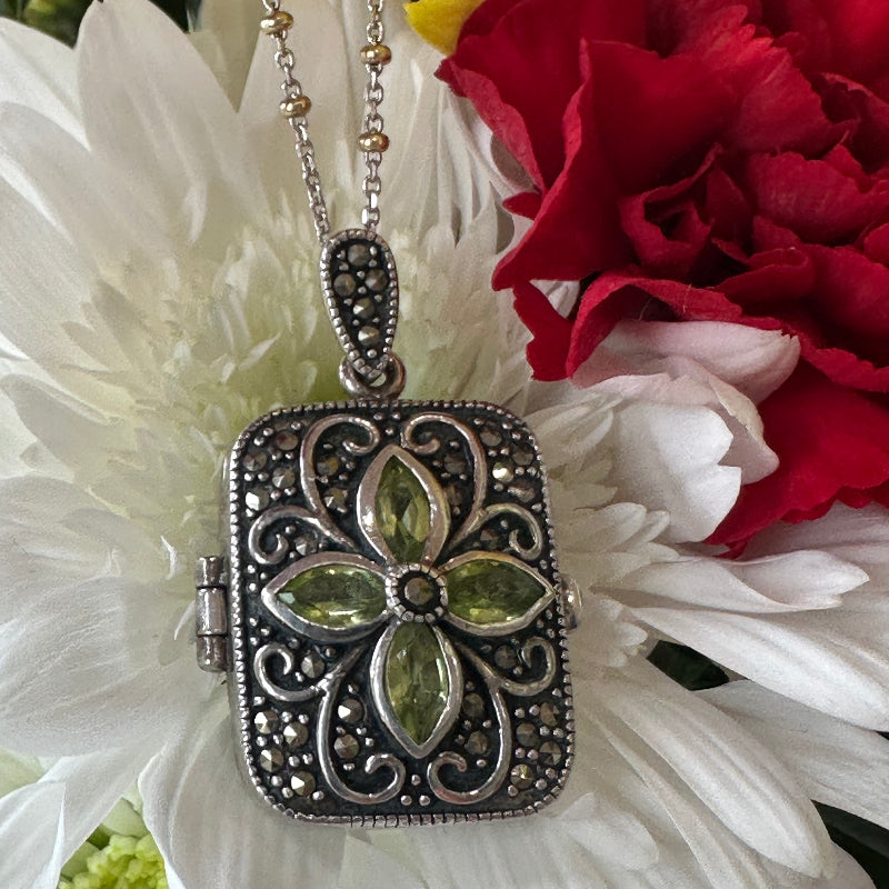 Sterling Silver Locket, Peridot & 18