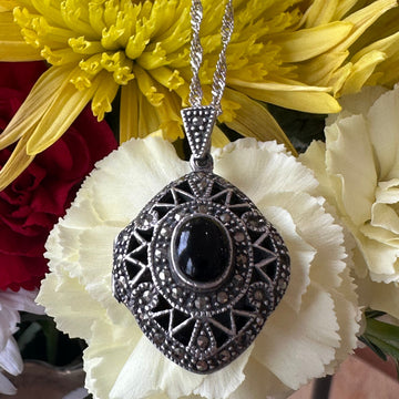 Sterling Silver Locket with Onyx & 20