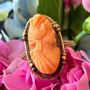 Victorian 10 Karat Yellow Gold Coral Cameo Ring