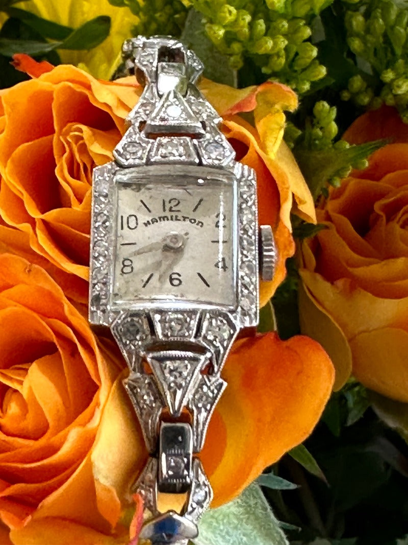 14 Karat White Gold Ladies Diamond Hamilton Wrist Watch