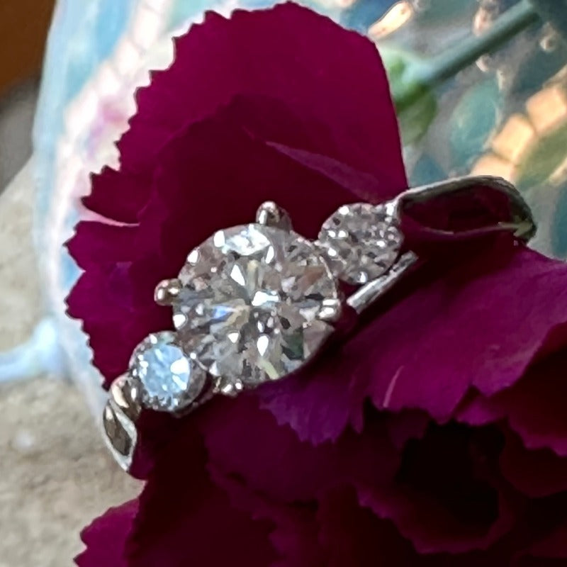 14 Karat White Gold 3 Stone Diamond Engagement Ring