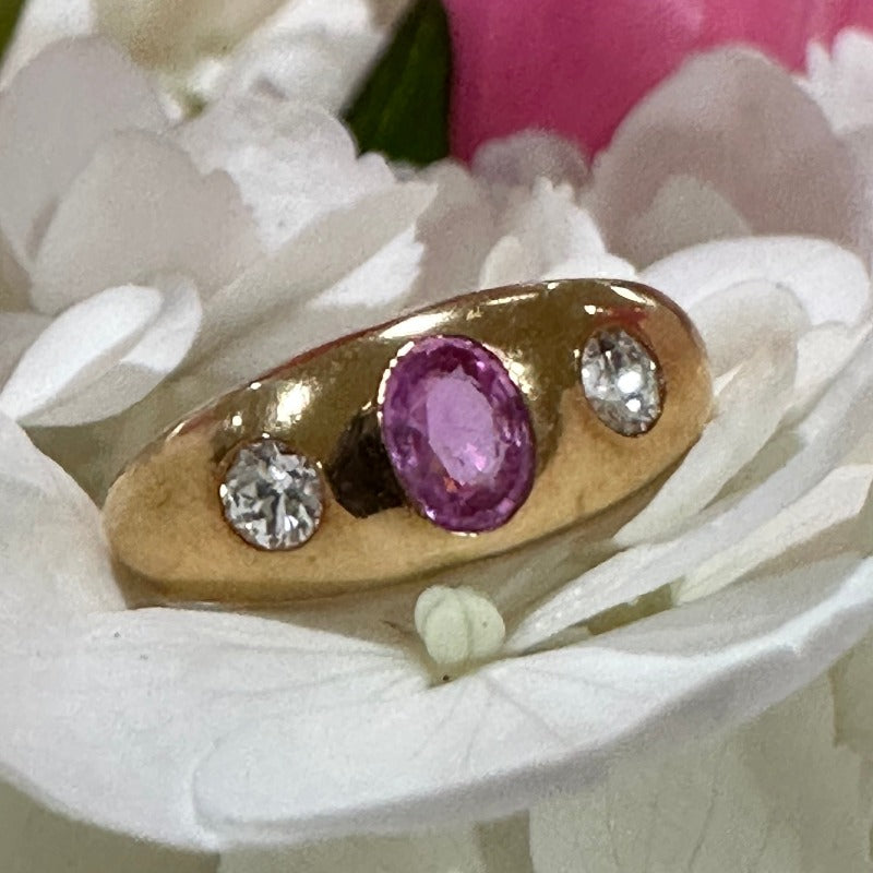 18 Karat Yellow Gold Pink Sapphire & Diamond Ring