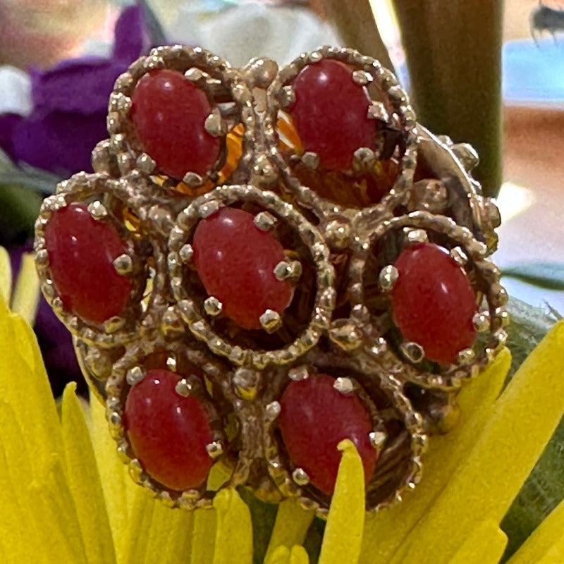 14 Karat Yellow Gold Red Coral Ring