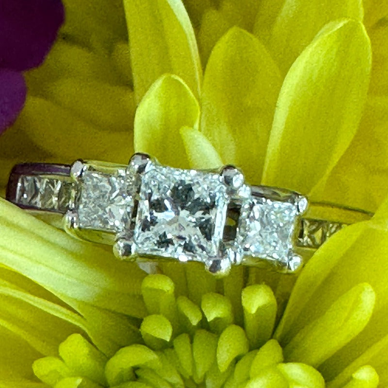 14 Karat White Princess Cut Diamond Engagement Ring